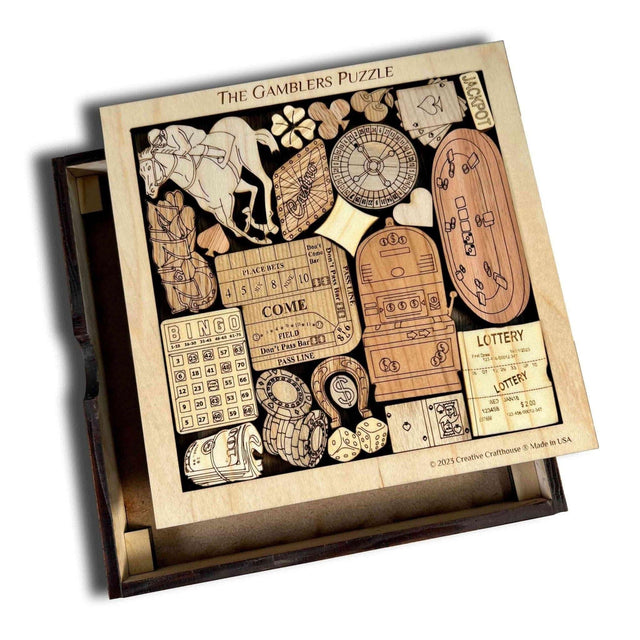 Gamblers Puzzle - Puzzle for Adults - Challenging Wooden Brain Teaser - Creative Crafthouse