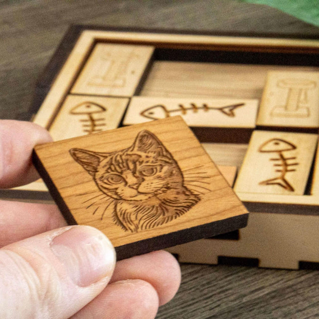 Gift for Cat Lovers – The Great Cat Escape Puzzle, Handmade Wooden Brain Teaser for Desk or Coffee Table - Creative Crafthouse