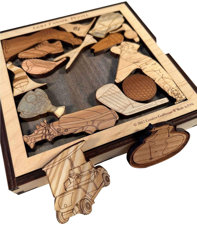 Golf Fanatic Puzzle - Personalizable Gift for Your Favorite Golf Lover - 16 Piece Wood Brain Teaser - Creative Crafthouse