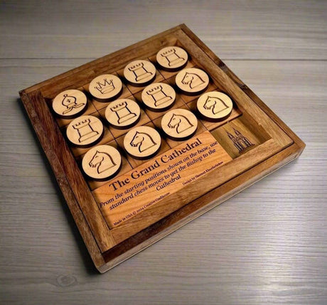 Guide the Bishop to the Cathedral - Handcrafted Wood Chess Puzzle - Fun for Chess and Non - Chess Players - Creative Crafthouse