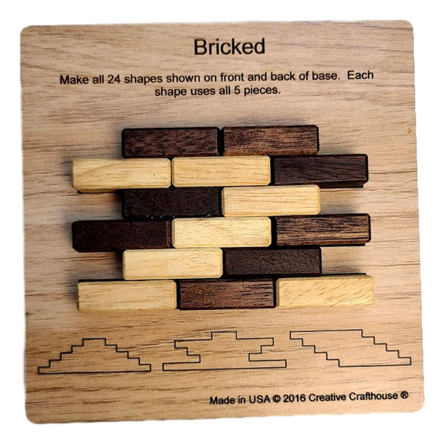 Handcrafted Wooden Bricked Puzzle – 5 - Piece Brain Teaser - Creative Crafthouse