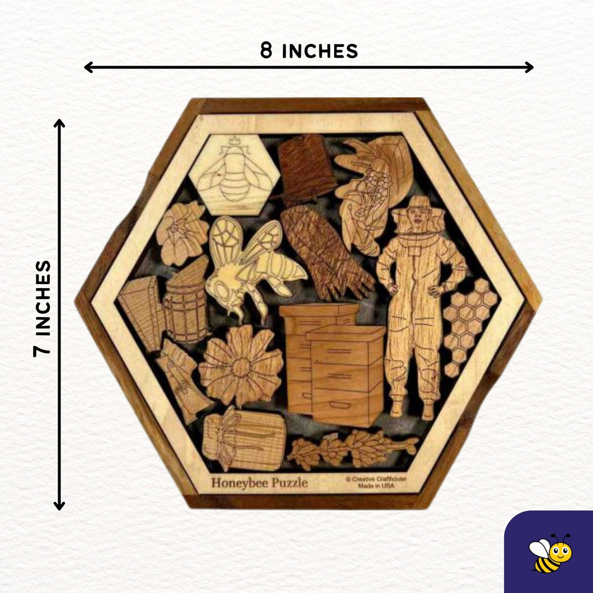 Honey Bee Puzzle – Help the Hive Thrive - 14 Piece Wood Brain Teaser - Personalize with Laser Engraved Name to Create a Memorable Gift - Creative Crafthouse