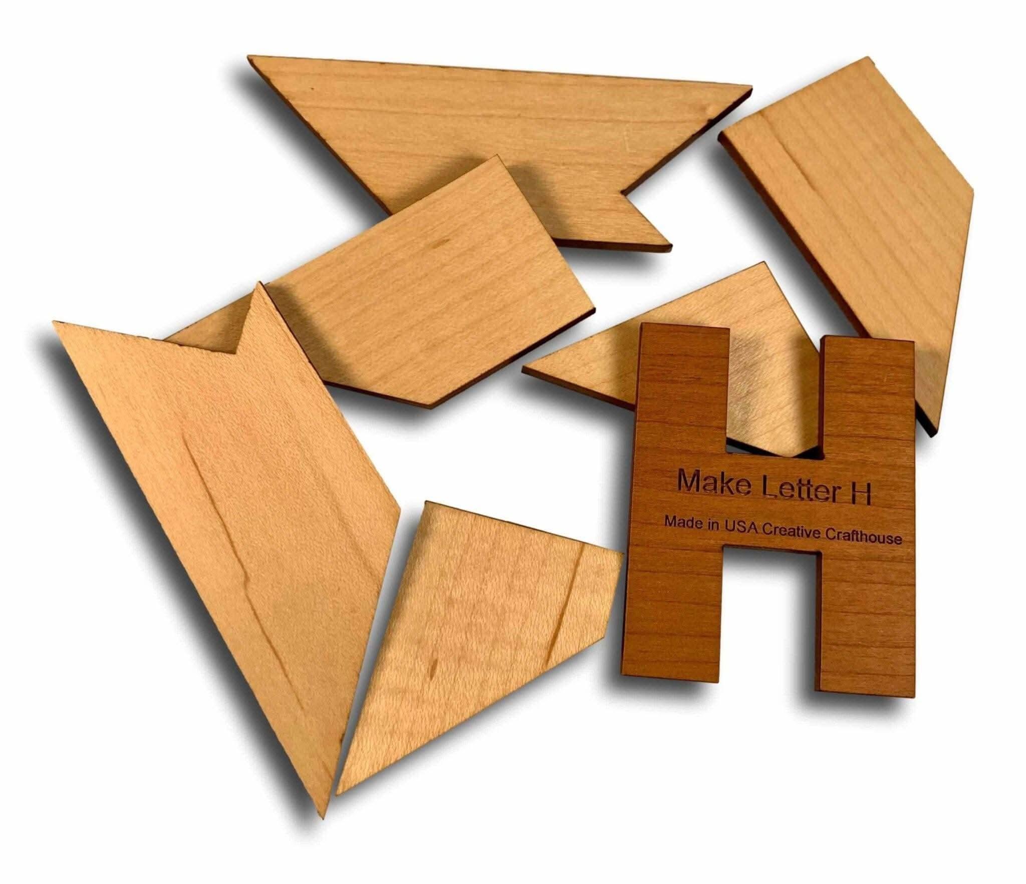 Letter H Dissection Wood Puzzle | 6 Piece Brain Teaser - Creative