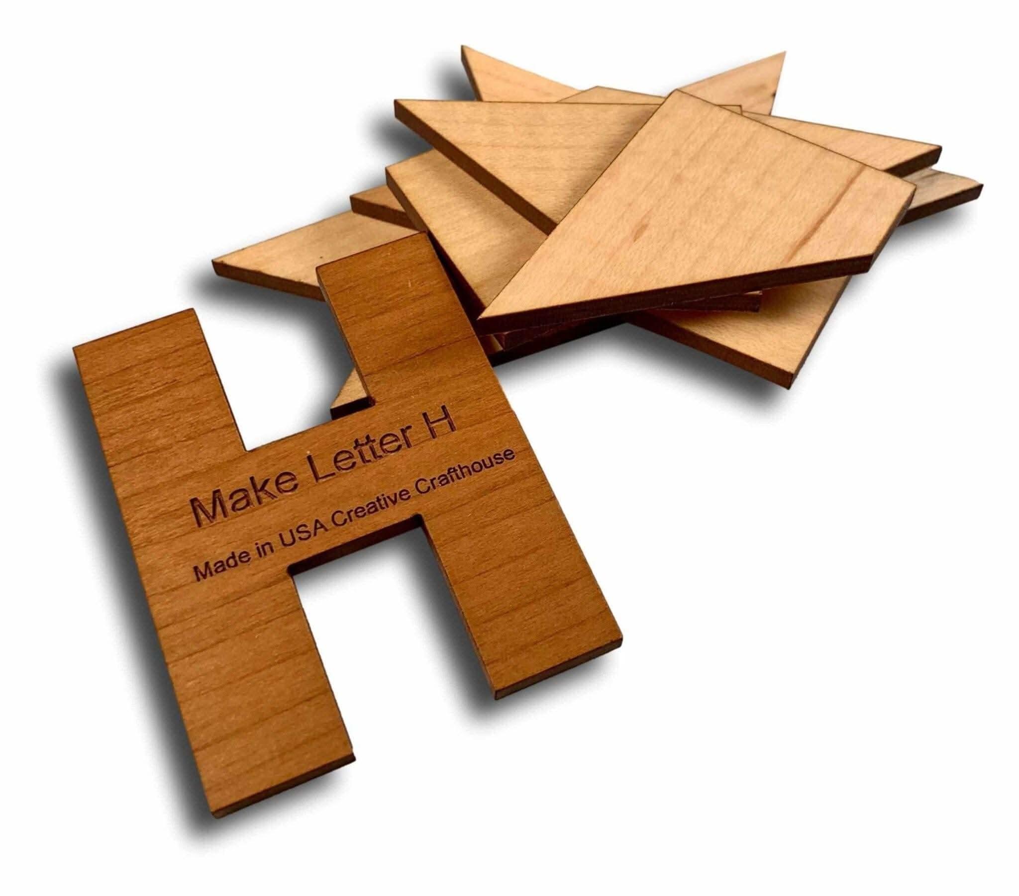 Letter H Dissection Wood Puzzle | 6 Piece Brain Teaser – Creative