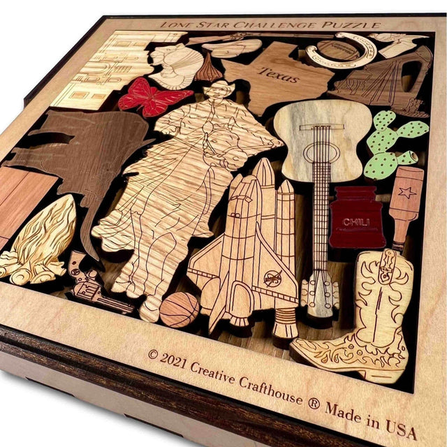 Lone Star Challenge - Texas/Texan Picture Frame Puzzle and Brain Teaser - artistic and challenging - can be personalized - Creative Crafthouse