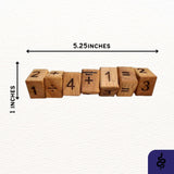 Math Snake 7 size guide, 5.25 inches long and 1 inch tall, wooden math brain teaser for kids