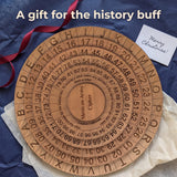 Opened Christmas gift: Mexican Army Cipher Wheel on navy wrapping and cream tissue with a red ribbon and a Merry Christmas card