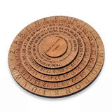 Mexican Army Cipher Wheel by Creative Crafthouse, stepped cherry veneer disks with engraved letters and numbers, on white