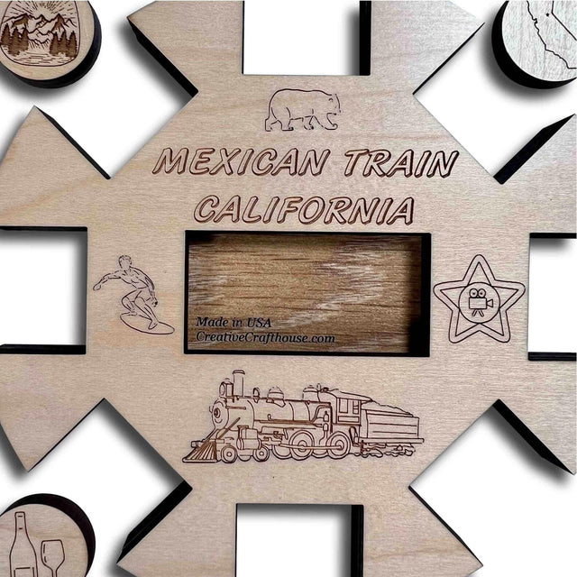 Mexican Train California Edition Hub and Tokens Wooden Domino Game - Creative Crafthouse