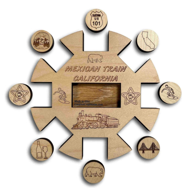 Mexican Train California Edition Hub and Tokens Wooden Domino Game - Creative Crafthouse
