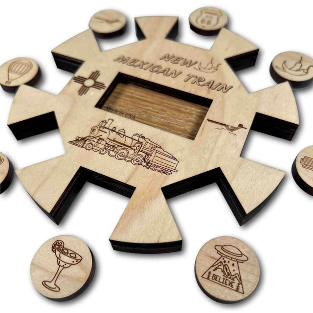 Mexican Train New Mexico Edition Hub and Tokens Wooden Domino Game - Family Game - Creative Crafthouse