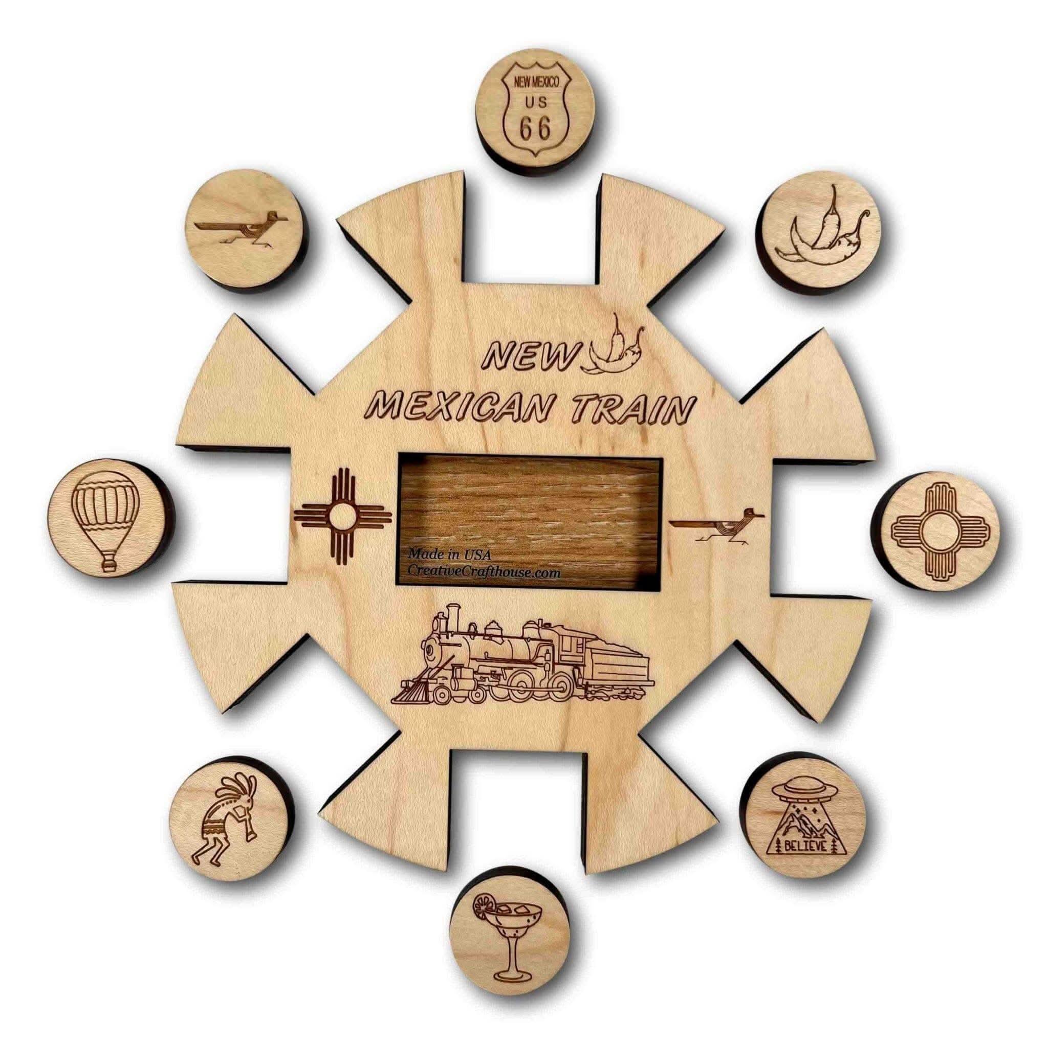 Mexican Train New Mexico Edition Hub and Tokens Wooden Domino Game