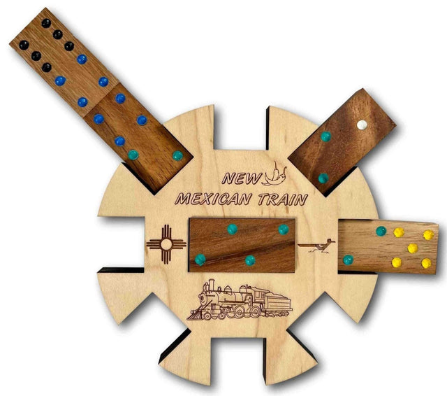 Mexican Train New Mexico Edition Hub and Tokens Wooden Domino Game - Family Game - Creative Crafthouse