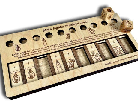 MMA Fighter Knockout Game - Wooden Dice Game - Family Game or Bar Game - Creative Crafthouse