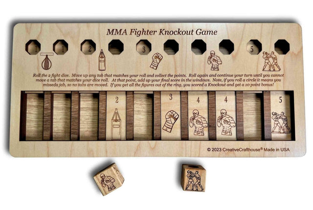 MMA Fighter Knockout Game - Wooden Dice Game - Family Game or Bar Game - Creative Crafthouse