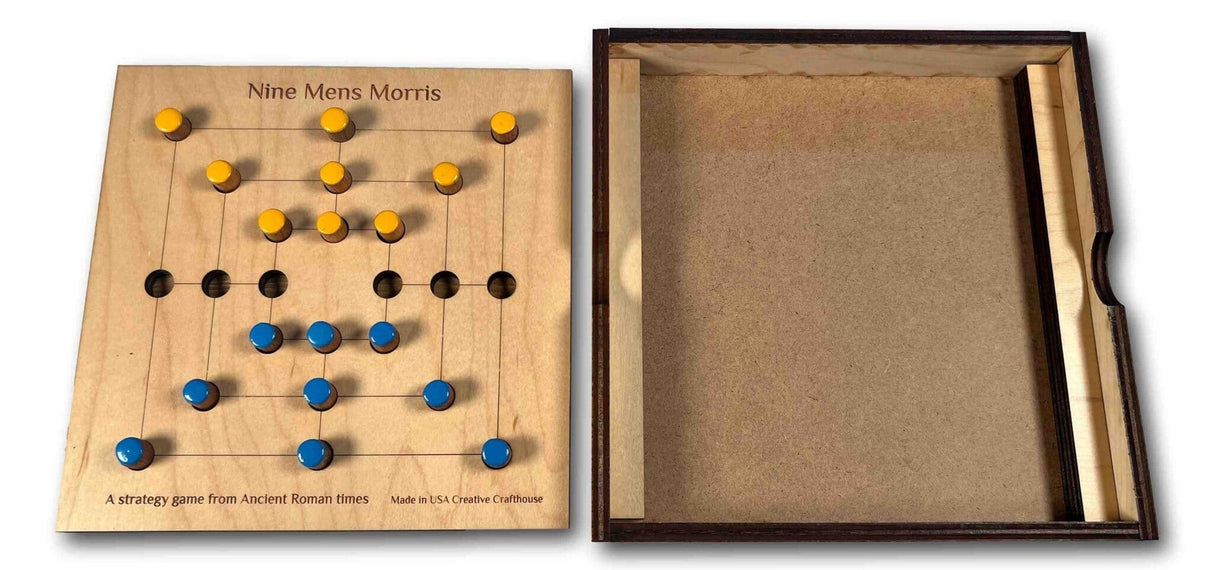 Nine Mens Morris – Strategy Game from Ancient Rome - Premium Game Board Handmade in USA - Wooden Game - Creative Crafthouse