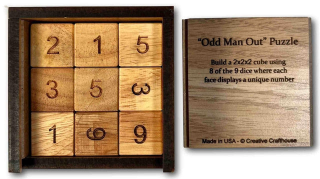 Odd Man Out wood brain teaser puzzle - in wood box - unique logic puzzle - Creative Crafthouse