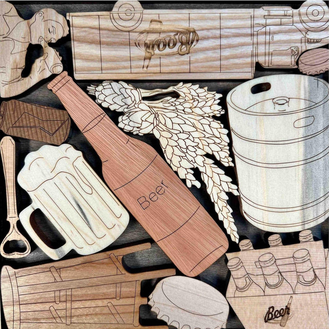 One of a Kind Christmas Gift for Beer Lovers - Personalizable Gift got Him - 12 Piece Wooden Beer Puzzle - Holiday Gift for Him - Bar Decor - Creative Crafthouse