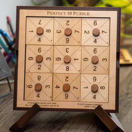 Perfect 10 Wood Brain Teaser Puzzle - Get all Adjacent Numbers to Add to 10 - Great Gift for Teenager - Gift for - Creative Crafthouse
