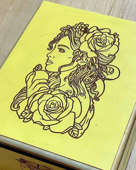 detailed laser engraving on wooden puzzle box