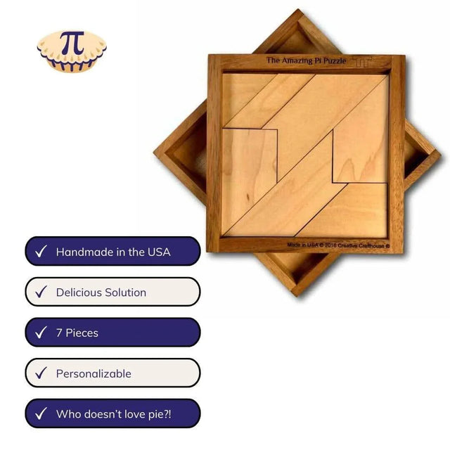 Personalizable Pi Day Gifts - Amazing Pi wood Puzzle - 3.14 Brain Teaser - Customize Your Gift with a Laser Engraved Name - Creative Crafthouse