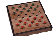 Personalizable travel checkers board game by Creative Crafthouse, cherry-tone board with red and green peg pieces in the starting layout