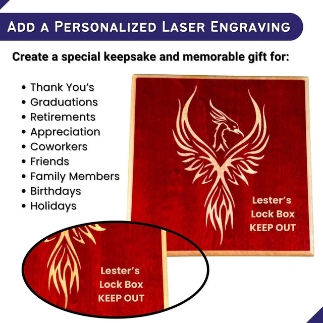 Personalized Firebird Secret Stash Puzzle Box | Handcrafted Wooden Brain Teaser with Hidden Compartment, Custom Laser Engraved Gift - Creative Crafthouse