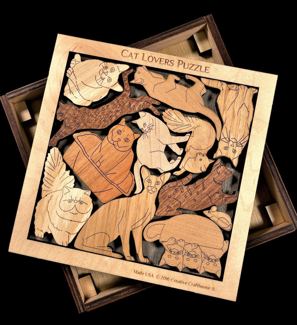 Personalized Gift for Cat Lovers - The Cat Lovers Wood Puzzle - Laser Engrave name or Message - Creative Crafthouse