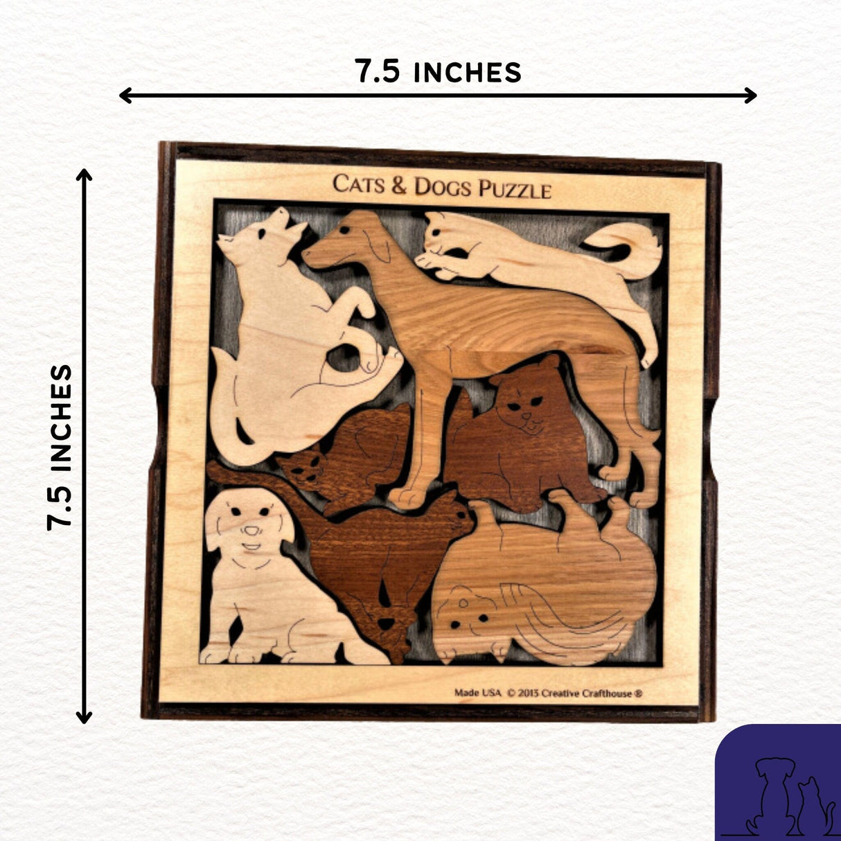 Personalized Gift for Dog & Cat Lovers - Customize With Laser Engraved Name and Message - Cats and Dogs Roundup Wood Puzzle - Handmade - Creative Crafthouse