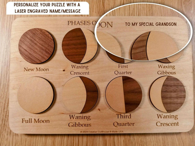 Personalized Moon Phases Puzzle – Educational Montessori Toy - Creative Crafthouse