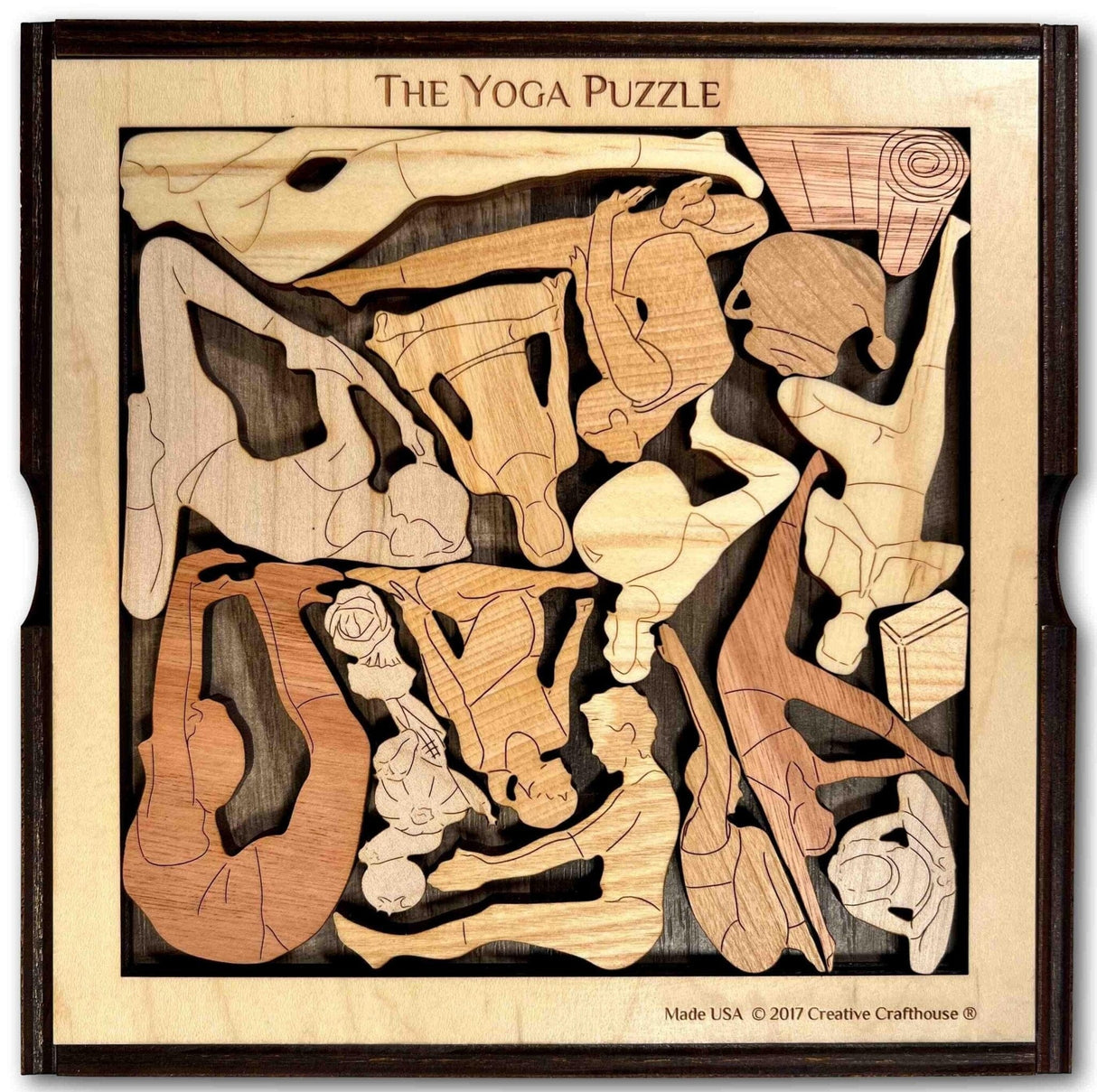 Personalized Yoga Gift - The Yoga Puzzle - Add a Laser Engraved Name - 13 Piece Wooden Brain easer - Unique Gifts for Yoga Lovers - Creative Crafthouse