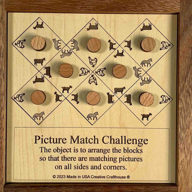 Picture Match Challenge - Animal Version - Wooden Brain Teaser Puzzle - Creative Crafthouse