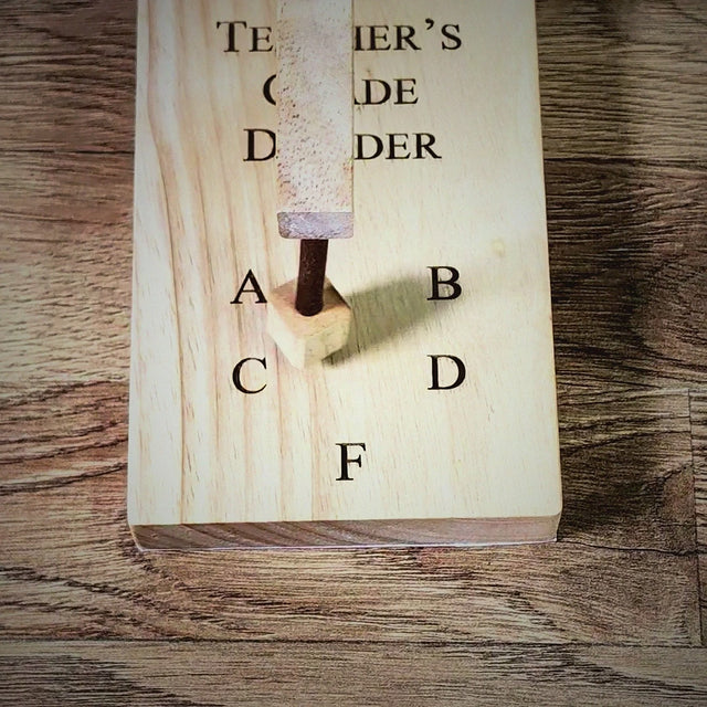 Teacher's Grade Decider demo video: swinging the magnetic pendulum to land on a grade, personalized wooden teacher gift by Creative Crafthouse