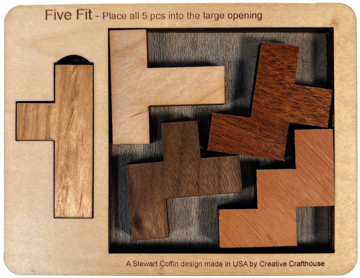 Puzzle for Adults - Puzzle Experts Only - The Five Fit Puzzle - Extremely Hard Five Piece Wood Puzzle - Creative Crafthouse