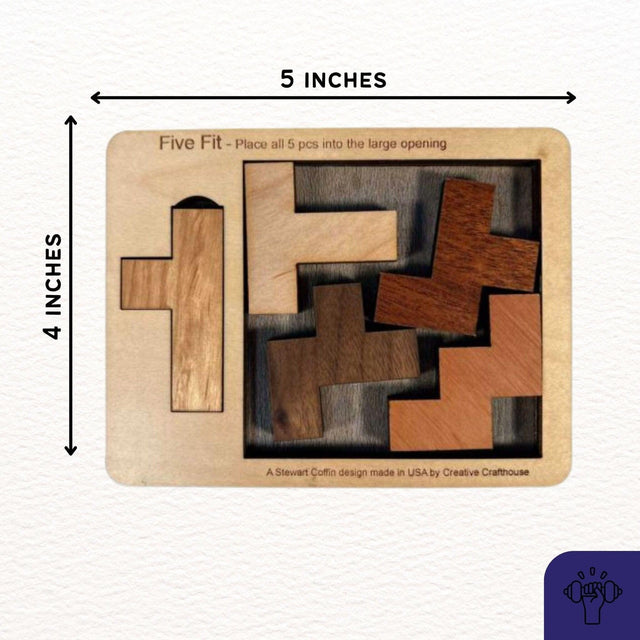 Puzzle for Adults - Puzzle Experts Only - The Five Fit Puzzle - Extremely Hard Five Piece Wood Puzzle - Creative Crafthouse