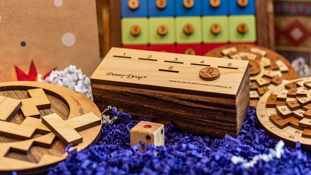 handmade wooden puzzles and games as Christmas gifts.