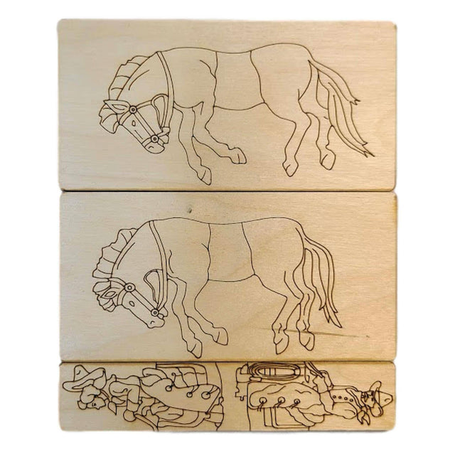Saddle the Horses Puzzle wood set. - P.T. Barnum and Sam Lloyd puzzle - from 1872 - Creative Crafthouse