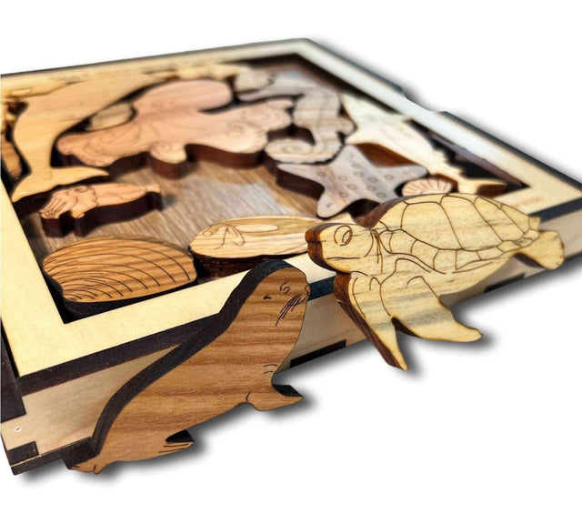 Sea Creatures II Puzzle wood brain teaser – artistic and challenging - can be personalized - Creative Crafthouse