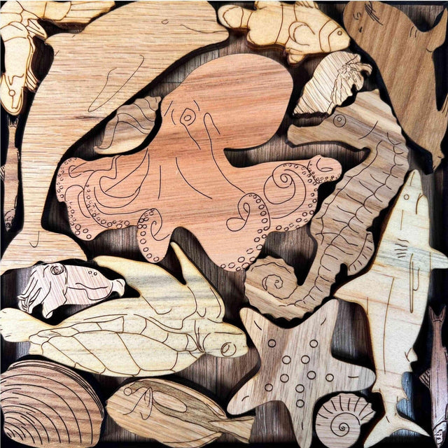 Sea Creatures II Puzzle wood brain teaser – artistic and challenging - can be personalized - Creative Crafthouse