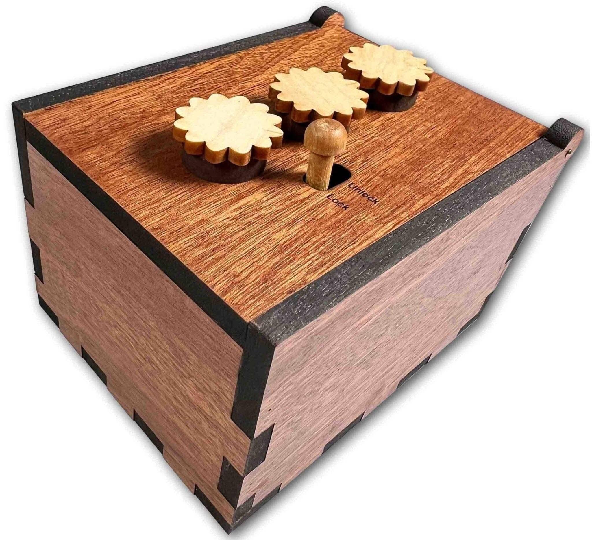Secret Lock Box II – Mahogany Puzzle Box for Cash, Keys & Jewelry