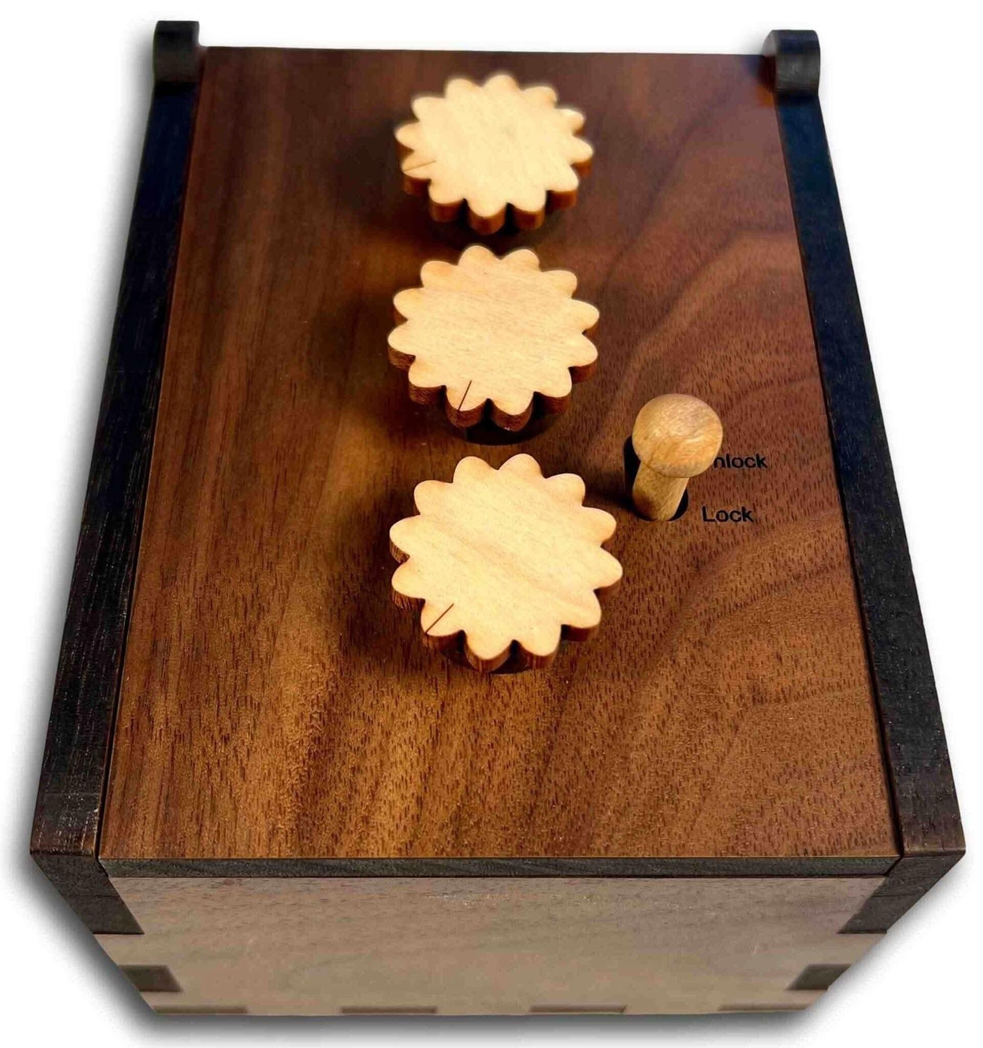 Secret Lock Box II - Walnut Puzzle Box with Unique Code - Creative