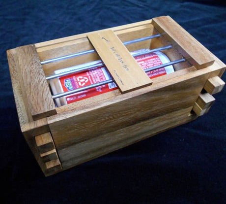 Secret Lock Box III - The Jail Cell Wood Puzzle Box holds Beer Can or anything that fits into the cage - Creative Crafthouse