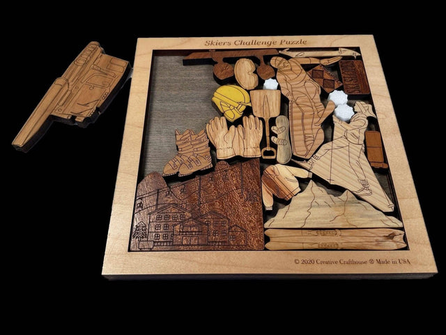 Skiers Challenge Puzzle - artistic and challenging - can be personalized - Creative Crafthouse