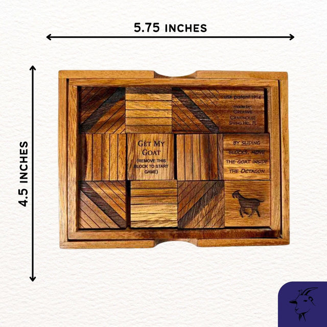 Sliding Puzzle - Get my Goat - Classic Wooden Puzzle - Popular Sliding Block Brain Teaser for Puzzle Lovers - Creative Crafthouse