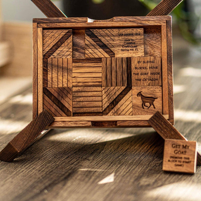 Sliding Puzzle - Get my Goat - Classic Wooden Puzzle - Popular Sliding Block Brain Teaser for Puzzle Lovers - Creative Crafthouse