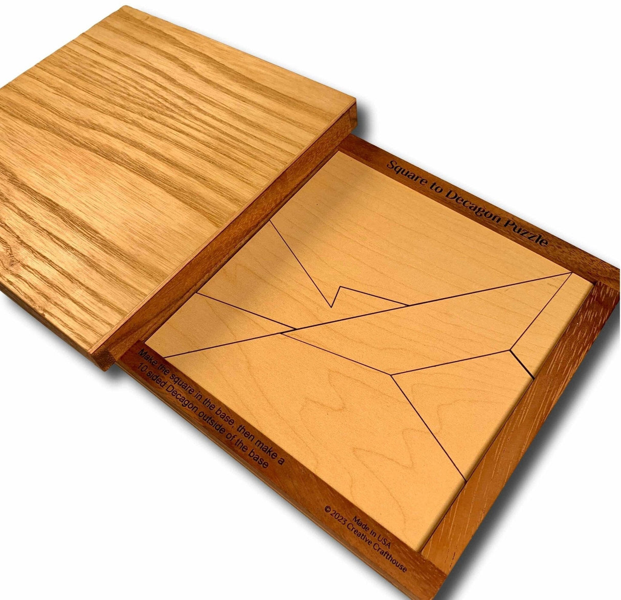 Tricky Wooden Brain Teaser Puzzle - Can You Turn a Square into a Decagon - Personalize Your Christmas Gift With a Laser Engraved Name - Creative Crafthouse