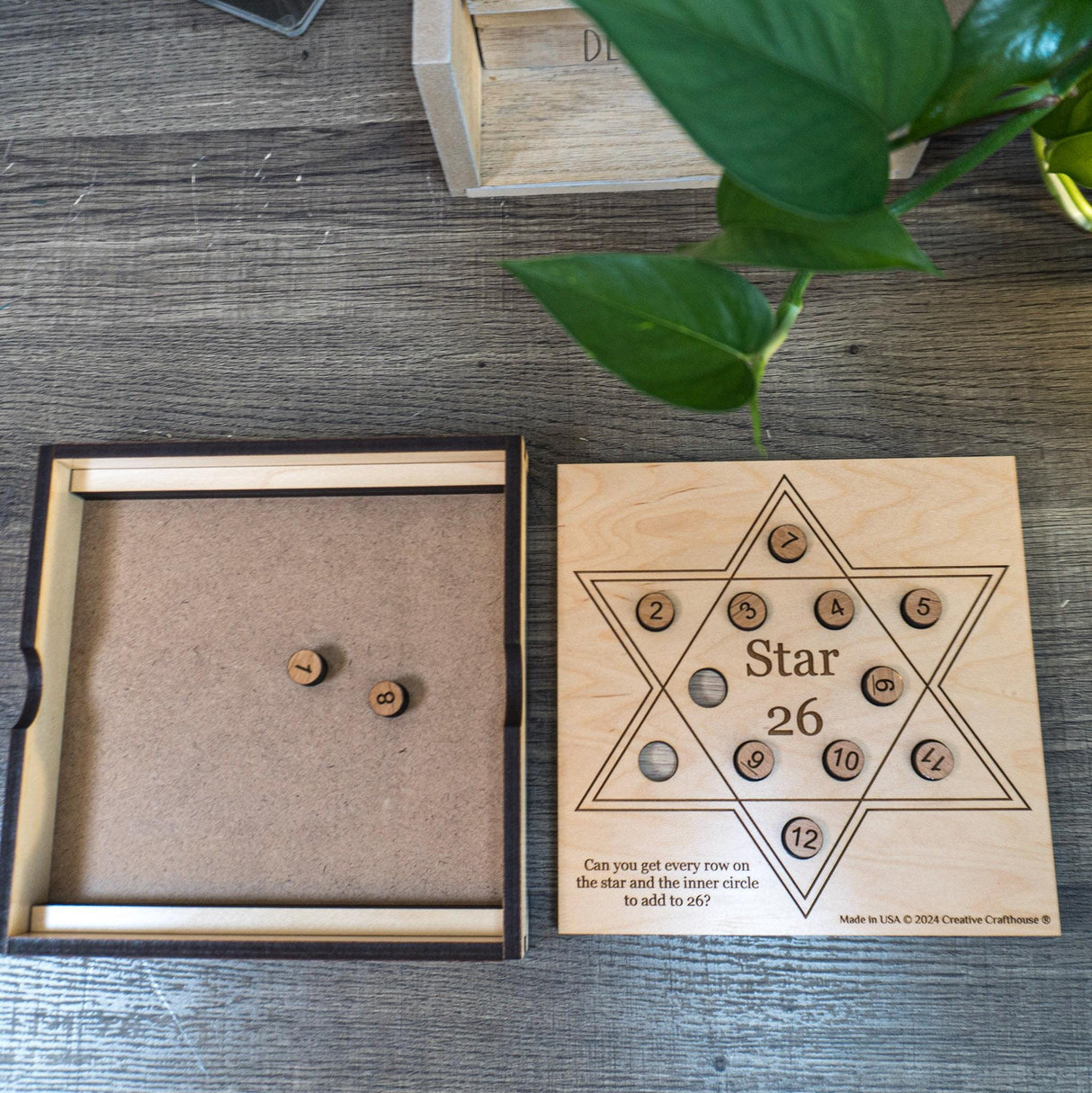 Personalizable Math Puzzle - Star 26 Wood Puzzle - Handmade Wooden Brain Teaser - Challenging and Fun Puzzle Gift for Teenagers - Creative Crafthouse
