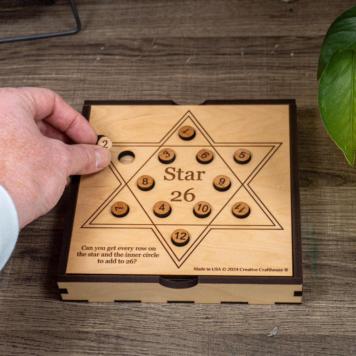 Star 26 Wooden Math Puzzle – Handmade brain teaser that challenges logic and math skills. A unique gift for kids, teens, and puzzle lovers.
