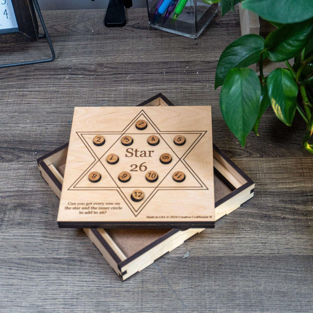Personalizable Math Puzzle - Star 26 Wood Puzzle - Handmade Wooden Brain Teaser - Challenging and Fun Puzzle Gift for Teenagers - Creative Crafthouse