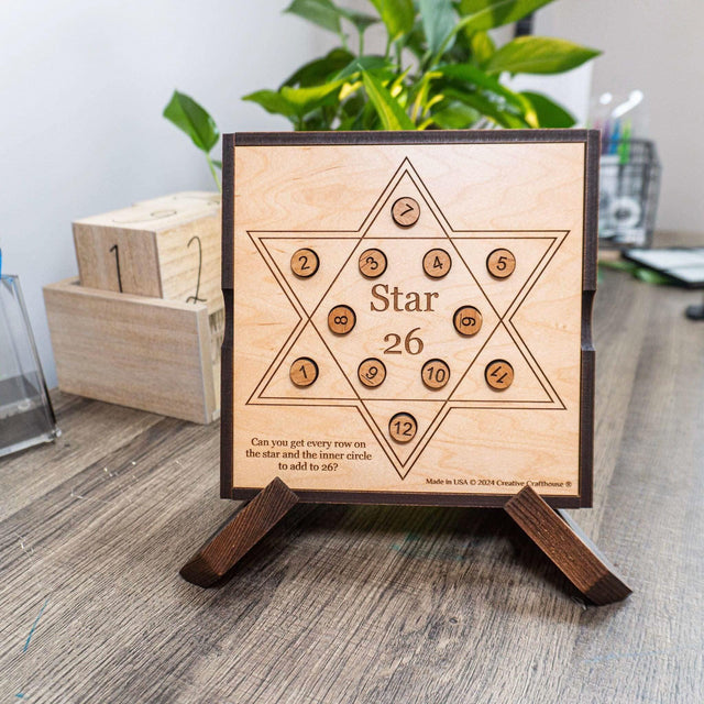 Personalizable Math Puzzle - Star 26 Wood Puzzle - Handmade Wooden Brain Teaser - Challenging and Fun Puzzle Gift for Teenagers - Creative Crafthouse